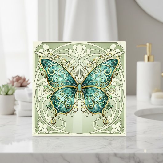 Art Nouveau Butterfly Pat#1 Teal ID1222 Tegeltje