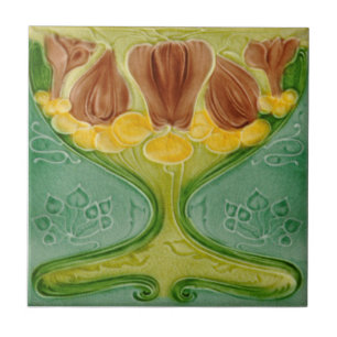 Art Nouveau c1900 Malkin - Gedetailleerde Floral R Tegeltje