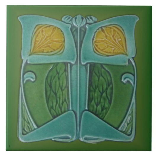 Art Nouveau c 1900 Repro Cleveland Majolica Tile Tegeltje (Voorkant)
