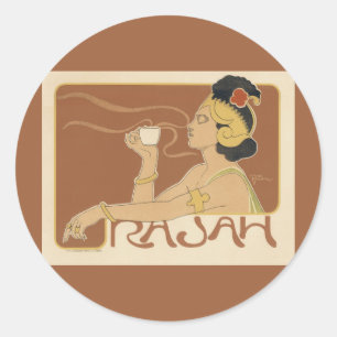 Art Nouveau Café Rajah dames met koffie Ronde Sticker