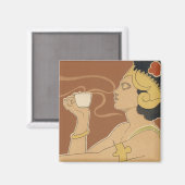 Art Nouveau Café Rajah damescafé met koffie Magneet (Voorkant / Achterkant)