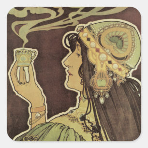 Art Nouveau Café Rajah damescafé, Vrouw met koffie Vierkante Sticker
