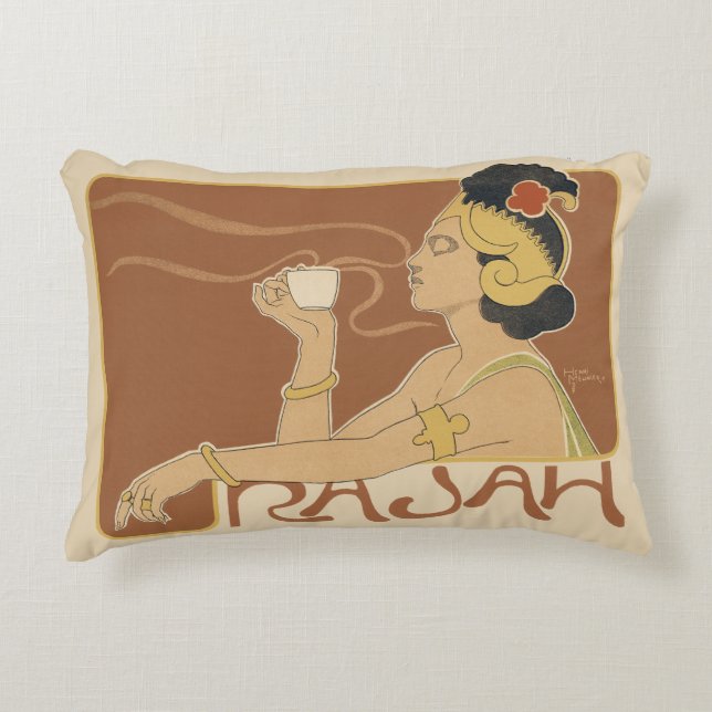  Art Nouveau Cafe Rajah, Lady met koffie Accent Kussen (Voorkant)