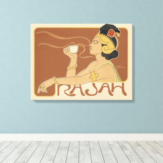  Art Nouveau Cafe Rajah, Lady met koffie Canvas Afdruk (Insitu (Houten vloer))