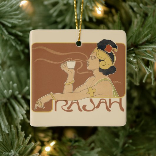  Art Nouveau Cafe Rajah, Lady met koffie Keramisch Ornament (Boom)
