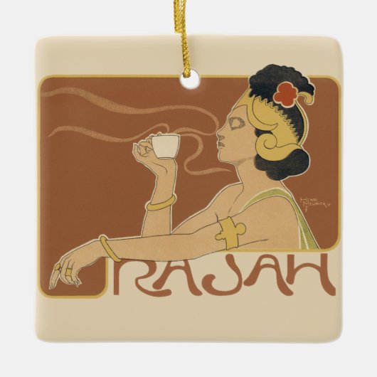 Art Nouveau Cafe Rajah, Lady met koffie Keramisch Ornament (Voorkant)