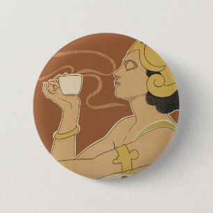 Art Nouveau Cafe Rajah, Lady met koffie Ronde Button 5,7 Cm