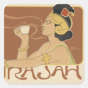  Art Nouveau Cafe Rajah, Lady met koffie Vierkante Sticker