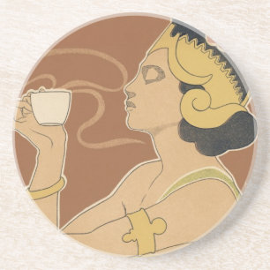 Art Nouveau Cafe Rajah, Lady met koffie Zandsteen Onderzetter