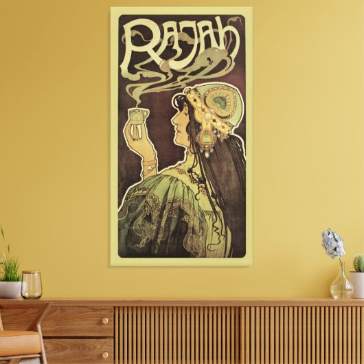 Art Nouveau Cafe Rajah, Vrouw met koffie Canvas Afdruk (Insitu (Woonkamer))