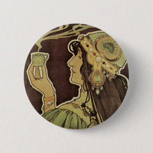 Art Nouveau Cafe Rajah, Vrouw met koffie Ronde Button 5,7 Cm