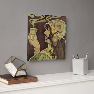 Art Nouveau Café Rajah, vrouw met koffie Vierkante Klok