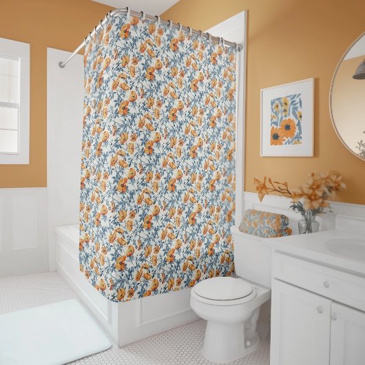 Art Nouveau California Poppies Douchegordijn