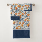 Art Nouveau California Poppies Navy Banded Bad Handdoek (Insitu)