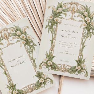 Art Nouveau Calla Lily bruiloft in ivoor en groen Kaart