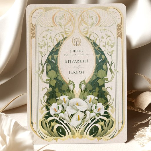 Art Nouveau Calla Lily Bruiloft Kaart