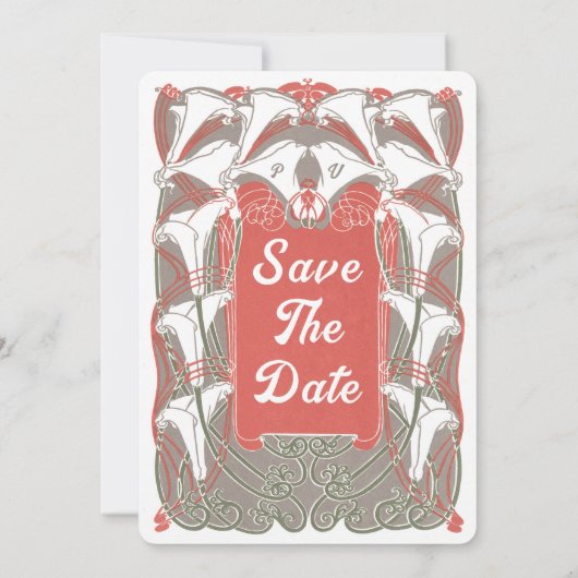 Art Nouveau Calla Lily Elegance Bewaar de datum Kaart (Achterkant)