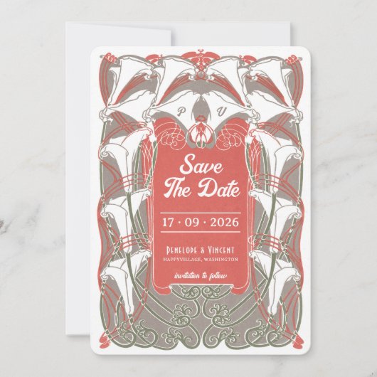 Art Nouveau Calla Lily Elegance Bewaar de datum Kaart (Voorkant)