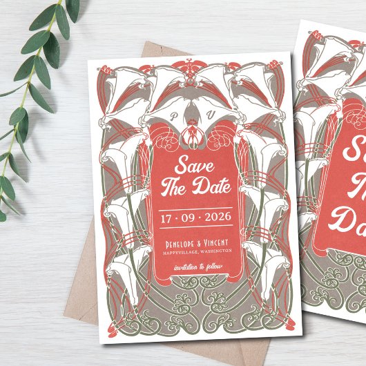 Art Nouveau Calla Lily Elegance Bewaar de datum Kaart