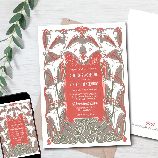 Art Nouveau Calla Lily Elegance uitnodiging