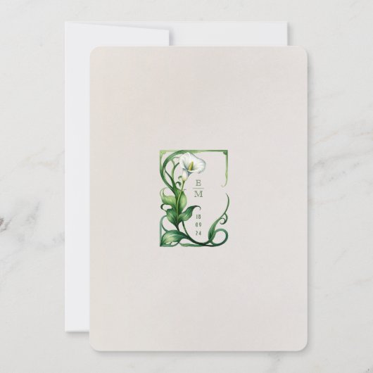 Art Nouveau Calla Lily Waterverf Bruiloft Kaart (Achterkant)