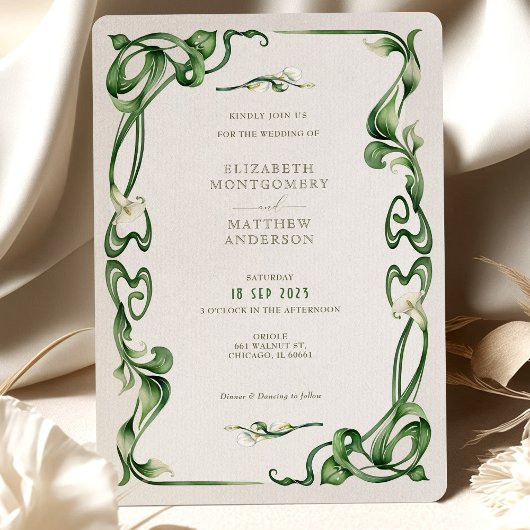 Art Nouveau Calla Lily Waterverf Bruiloft Kaart