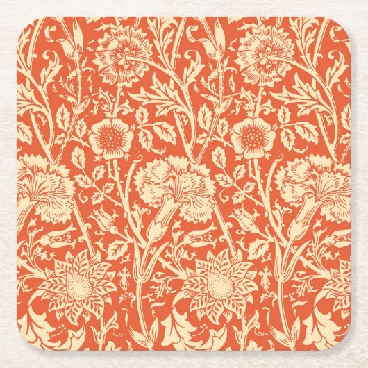 Art Nouveau Carnan Damask, Mandarin Oranje Kartonnen Onderzetters (Voorkant)