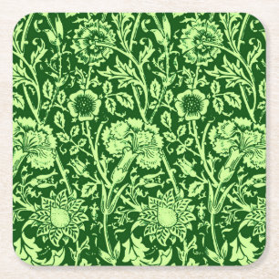 Art Nouveau Carnation Damask, Forest Green Kartonnen Onderzetters