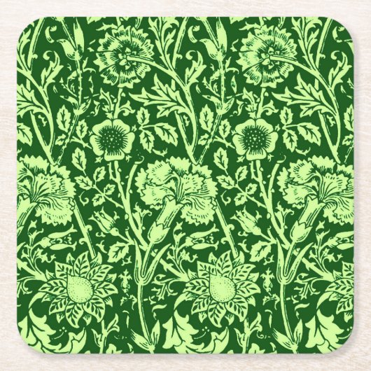 Art Nouveau Carnation Damask, Forest Green Kartonnen Onderzetters (Voorkant)