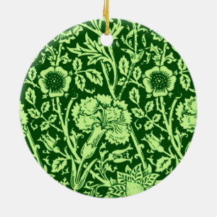 Art Nouveau Carnation Damask, Forest Green Keramisch Ornament