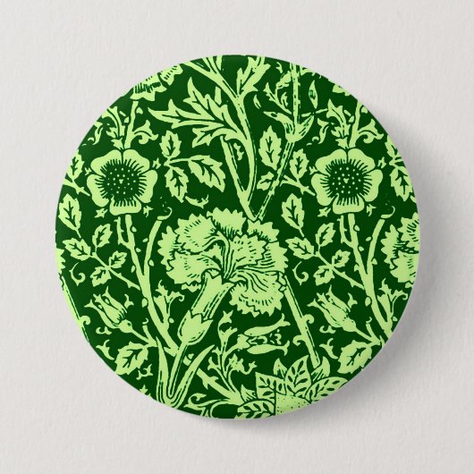Art Nouveau Carnation Damask, Forest Green Ronde Button 7,6 Cm (Voorkant)