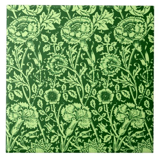 Art Nouveau Carnation Damask, Forest Green Tegeltje (Voorkant)