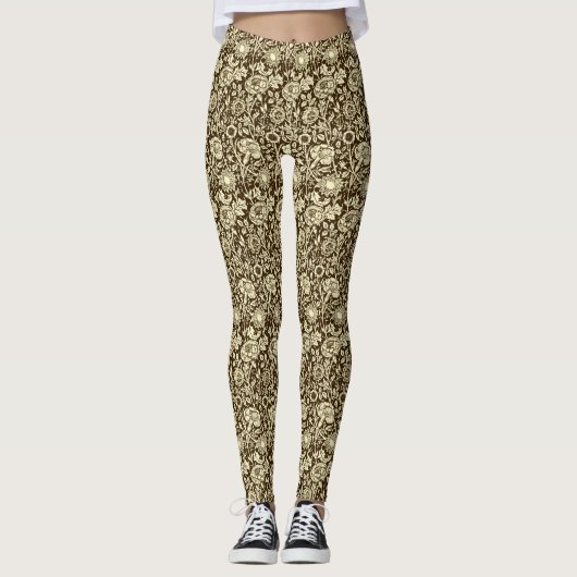 Art Nouveau CarnenDamask, Brown en Cream Leggings (Voorkant)