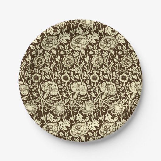Art Nouveau CarnenDamask, Brown en Cream Papieren Bordje (Voorkant)
