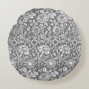 Art Nouveau CarnenDamask, grijs / grijs Rond Kussen