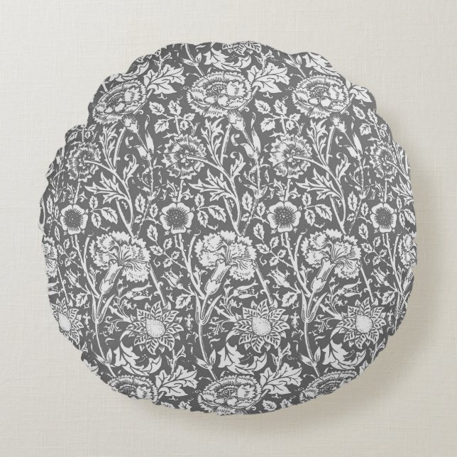 Art Nouveau CarnenDamask, grijs / grijs Rond Kussen (Voorkant)
