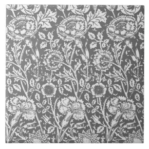 Art Nouveau CarnenDamask, grijs / grijs Tegeltje