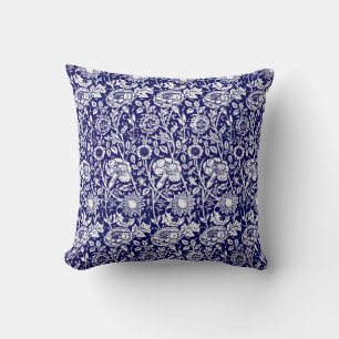 Art Nouveau CarnenDamask, Navy en White Kussen