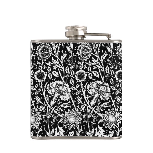 Art Nouveau CarnenDamask, zwart en wit Heupfles (Achterkant)