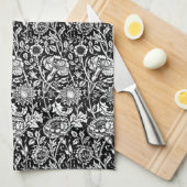 Art Nouveau CarnenDamask, zwart en wit Theedoek (Quarter Fold)