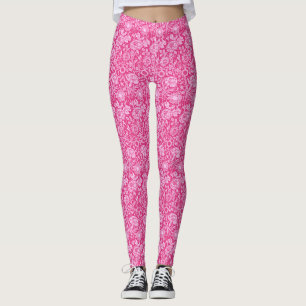 Art Nouveau Carnese Damask, Fuchsia Pink Leggings