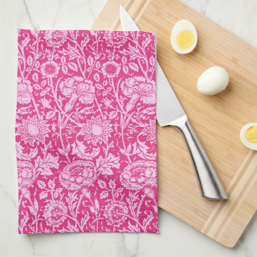 Art Nouveau Carnese Damask, Fuchsia Pink Theedoek (Quarter Fold)