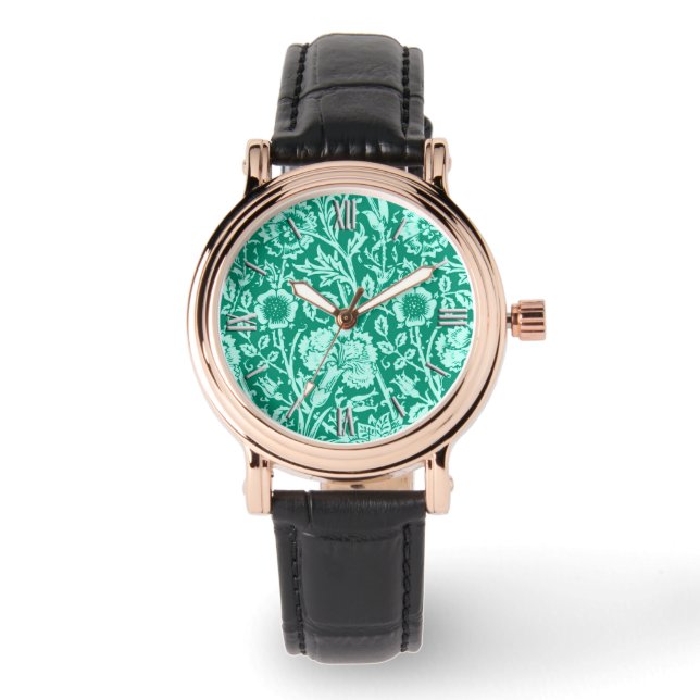 Art Nouveau Carnese Damask, Turquoise Horloge (Voorkant)