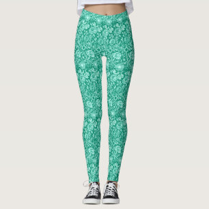 Art Nouveau Carnese Damask, Turquoise Leggings
