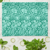 Art Nouveau Carnese Damask, Turquoise Theedoek (Gevouwen)
