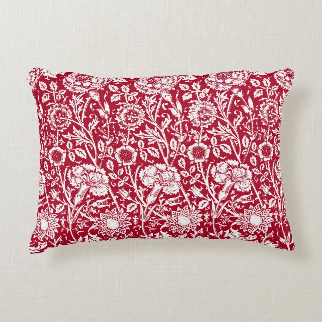 Art Nouveau Carnjnjestoornis Damask, Red en White Accent Kussen (Voorkant)
