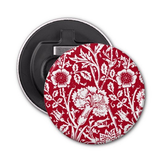 Art Nouveau Carnjnjestoornis Damask, Red en White Button Flesopener (Voorkant)