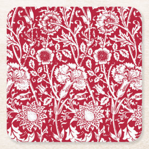 Art Nouveau Carnjnjestoornis Damask, Red en White Kartonnen Onderzetters