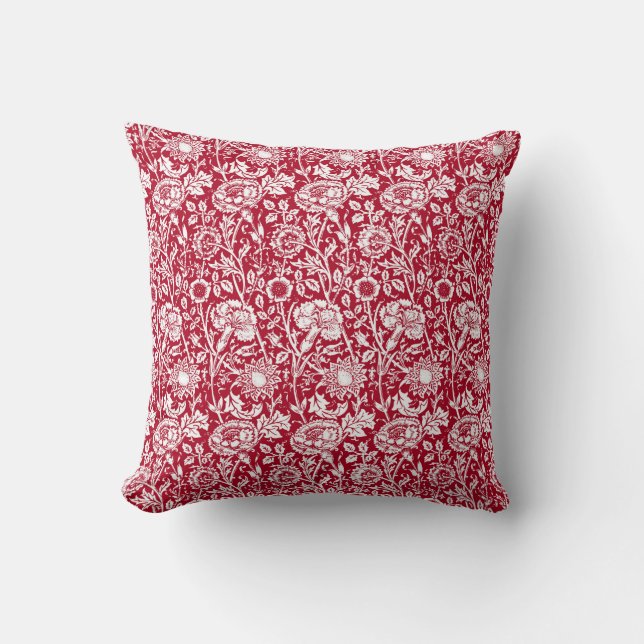 Art Nouveau Carnjnjestoornis Damask, Red en White Kussen (Voorkant)
