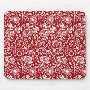 Art Nouveau Carnjnjestoornis Damask, Red en White Muismat